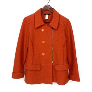 New Man The Place London Orange 100% Wool Orange Pea Coat Moto Jacket Size 2